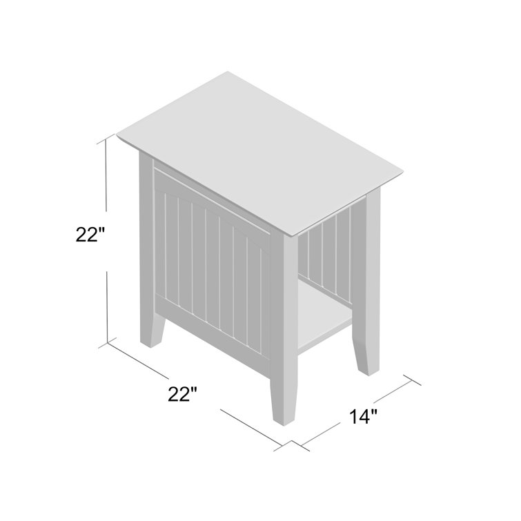White Solid Wood Rectangular End Table with Shelf
