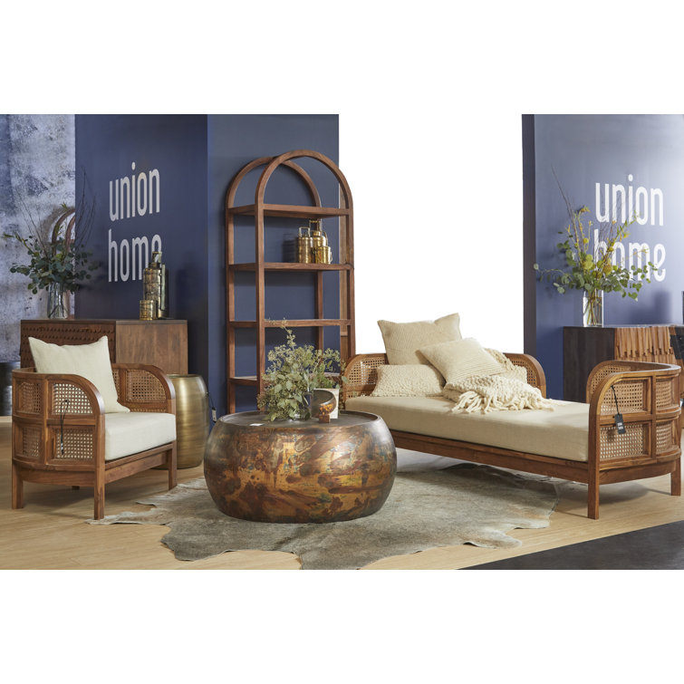 Bohemian Acacia and Woven Cane 5-Tier Etagere Bookcase