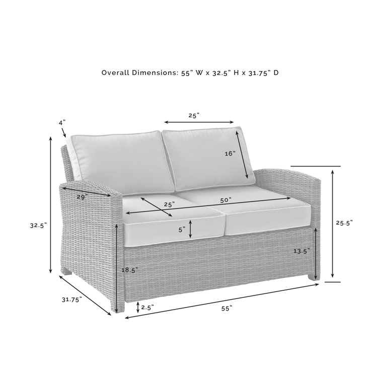 Gray Steel Frame Navy Cushioned Wicker Outdoor Loveseat