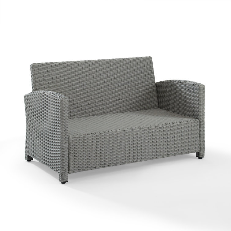 Gray Steel Frame Navy Cushioned Wicker Outdoor Loveseat