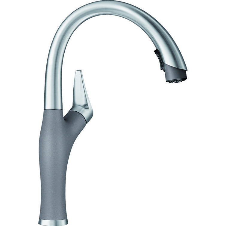 Metallic Gray Stainless Steel Pull-Down Kitchen Faucet