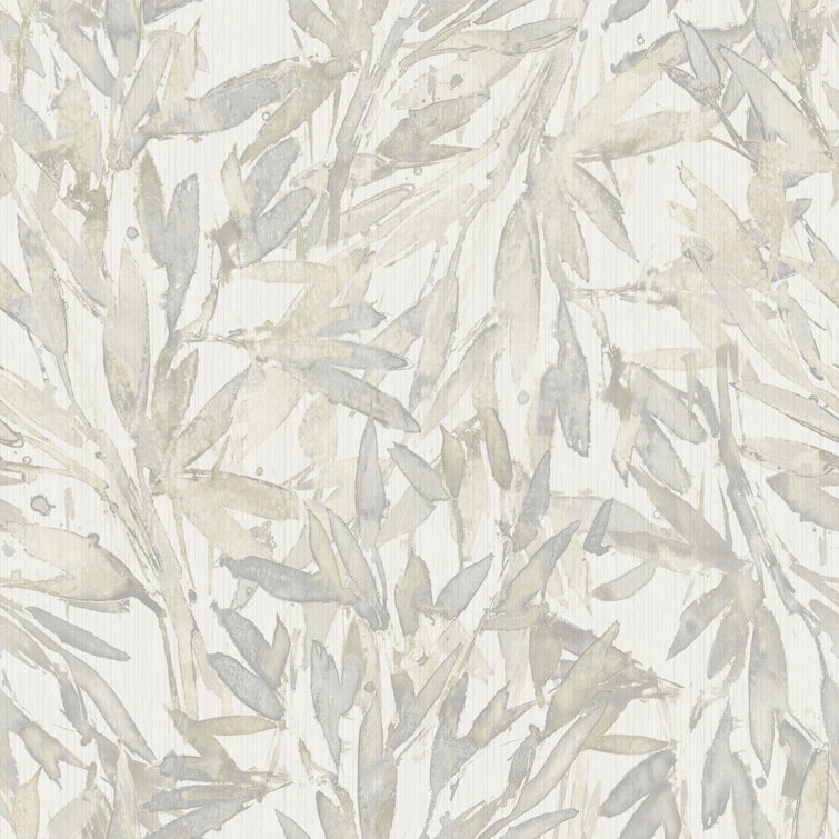 Cream and Gray Rainforest Leaves Vinyl Wallpaper