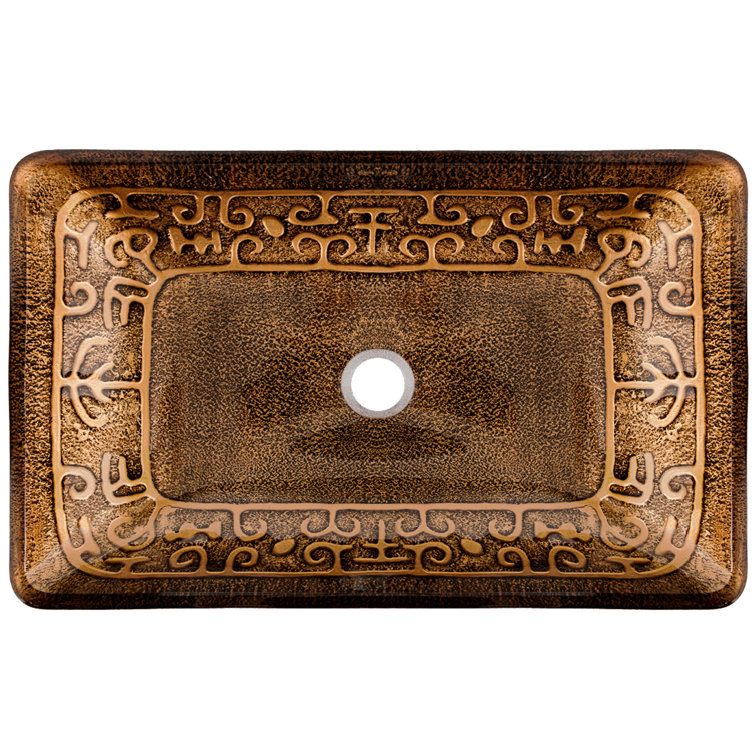Golden Greek Rectangular Glass Vessel Sink in Gold and Brown