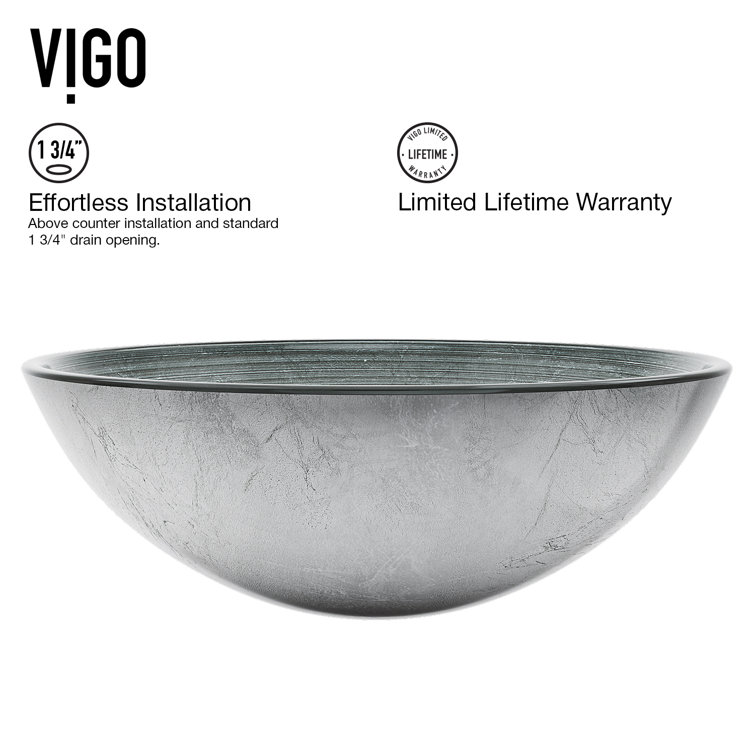 Simply Silver Circular Glass Vessel Sink with Swirled Pattern
