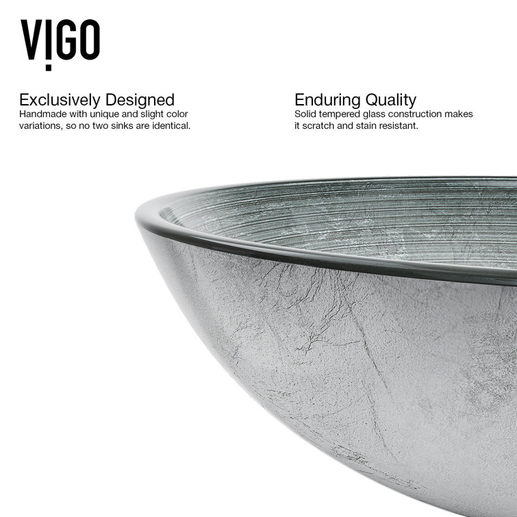 Simply Silver Circular Glass Vessel Sink with Swirled Pattern