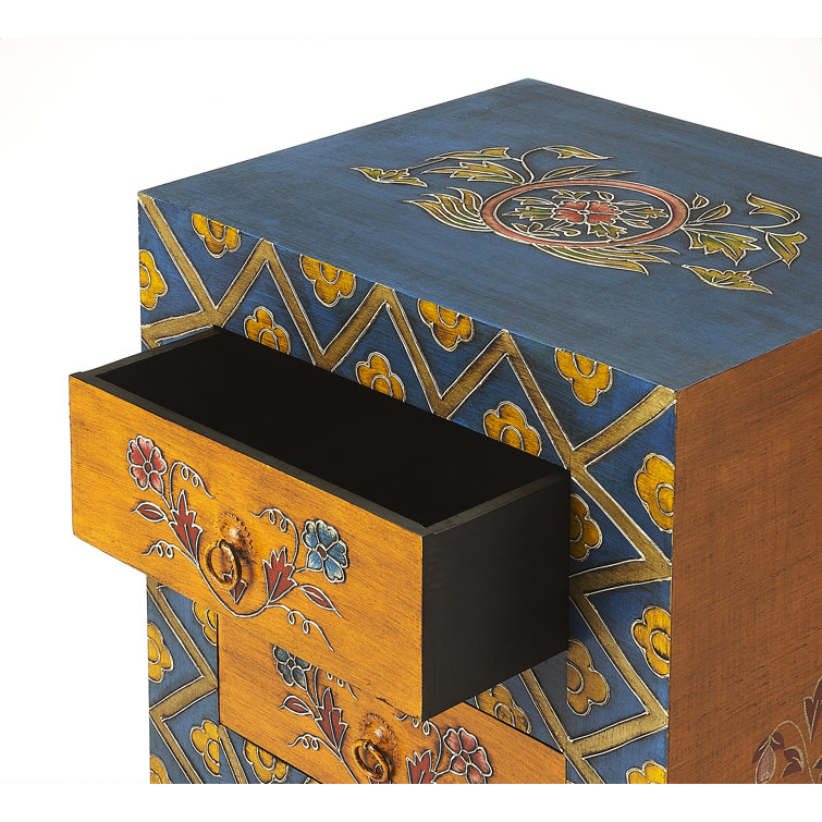 Vibrant Hand-Painted Mango Wood 3-Drawer Accent Chest