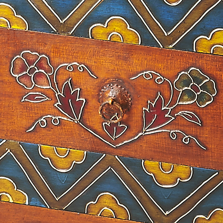 Vibrant Hand-Painted Mango Wood 3-Drawer Accent Chest