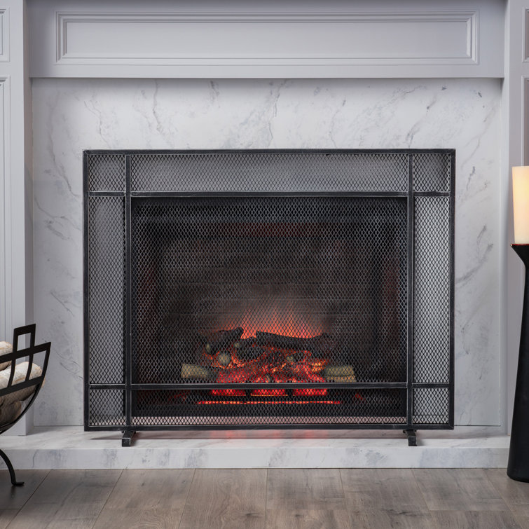 Markus Black Brushed Silver Iron Single Panel Fireplace Screen