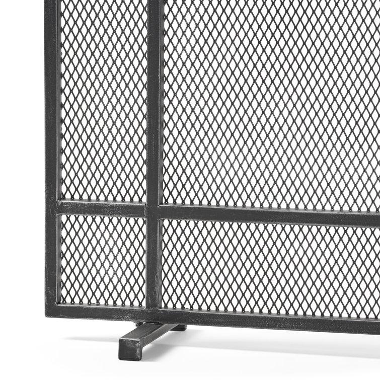 Markus Black Brushed Silver Iron Single Panel Fireplace Screen