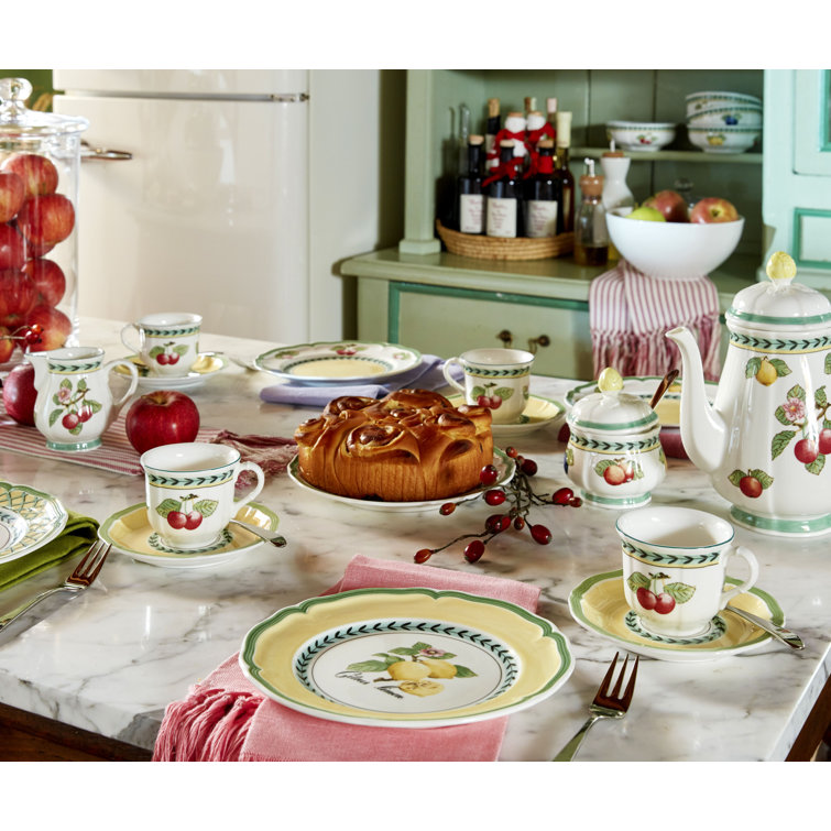 French Countryside Floral Pattern Round Saucer with Scalloped Edge