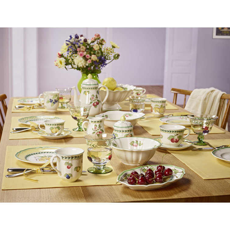 French Countryside Floral Pattern Round Saucer with Scalloped Edge