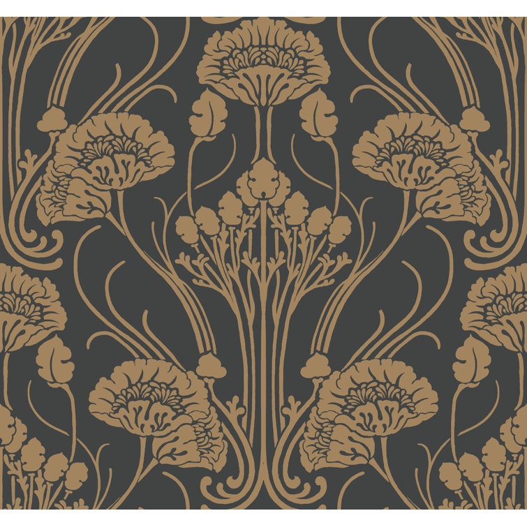 Black and Gold Embossed Damask Wallpaper Roll