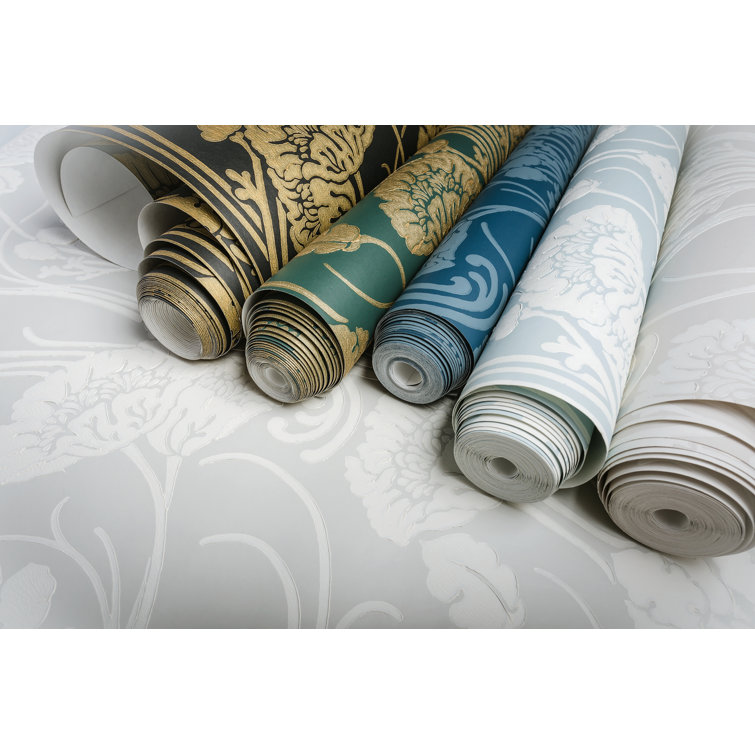 Light Blue Non-Woven Damask Wallpaper Roll
