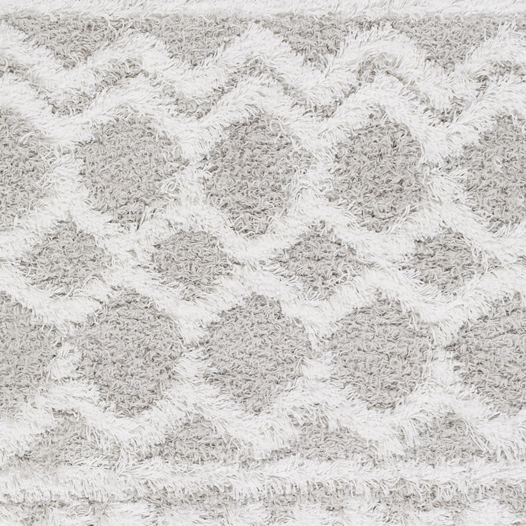 Vernonburg White and Light Gray Shag Area Rug 5'3" x 7'3"