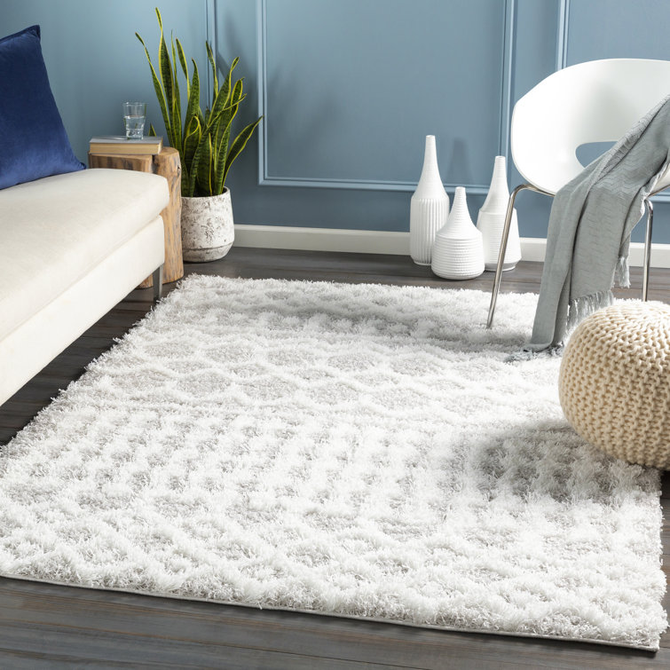 Vernonburg White and Light Gray Shag Area Rug 5'3" x 7'3"