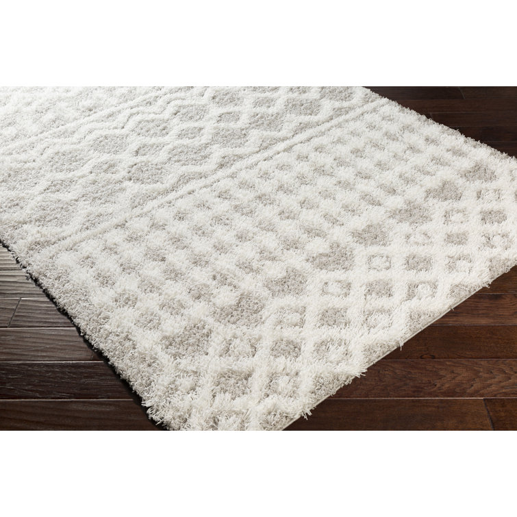 Vernonburg White and Light Gray Shag Area Rug 5'3" x 7'3"