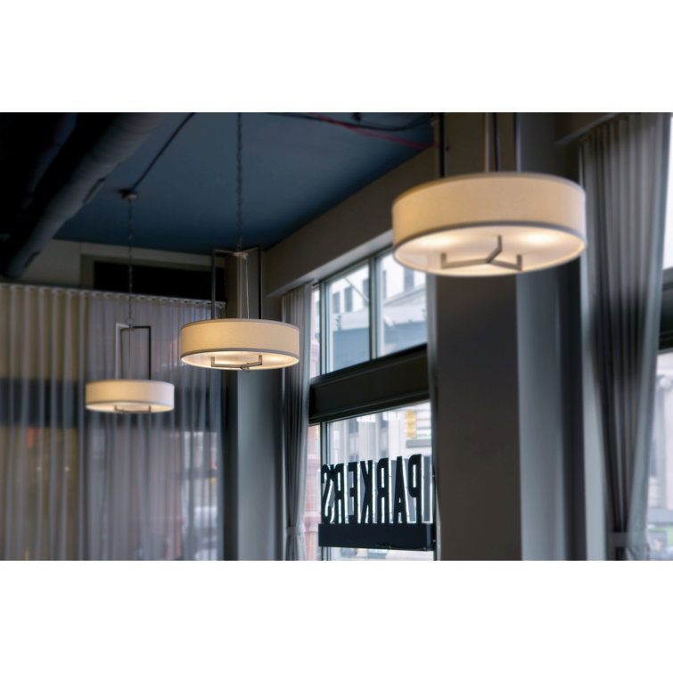 Hampton 3-Light Antique Nickel Drum Chandelier with Off-White Linen Shade
