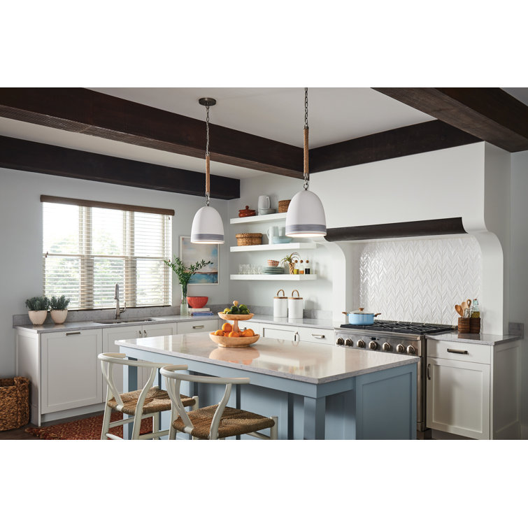 Nash Mini Bowl Pendant in Antique Nickel with Grey Stripe and Ceramic Shade