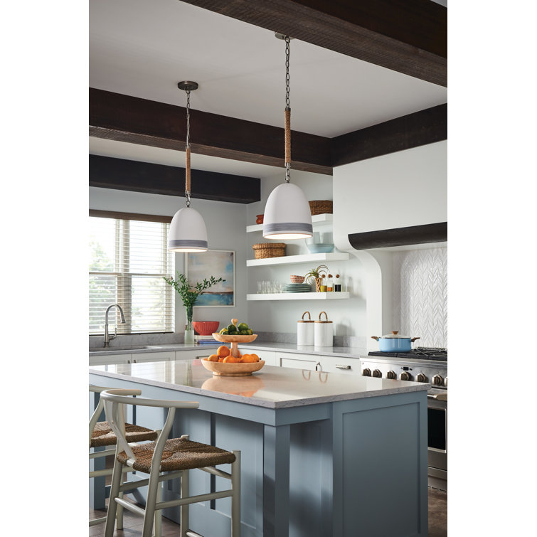 Nash Mini Bowl Pendant in Antique Nickel with Grey Stripe and Ceramic Shade