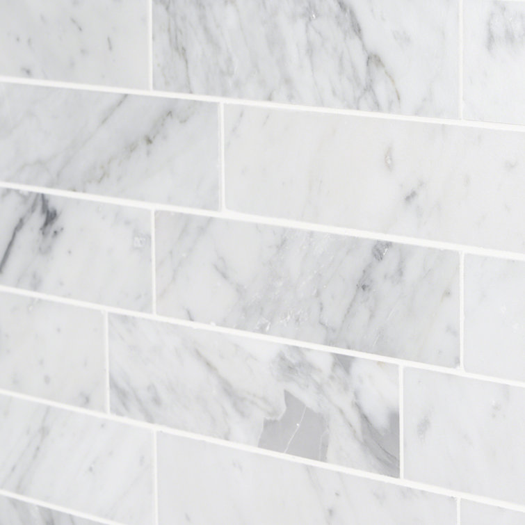 Carrara White 2x8 Honed Marble Subway Tile