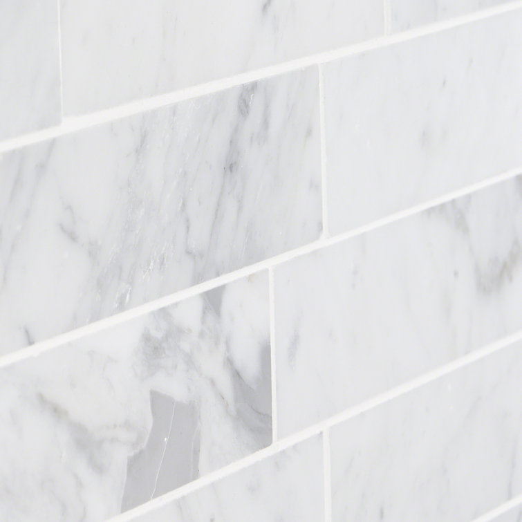 Carrara White 2x8 Honed Marble Subway Tile