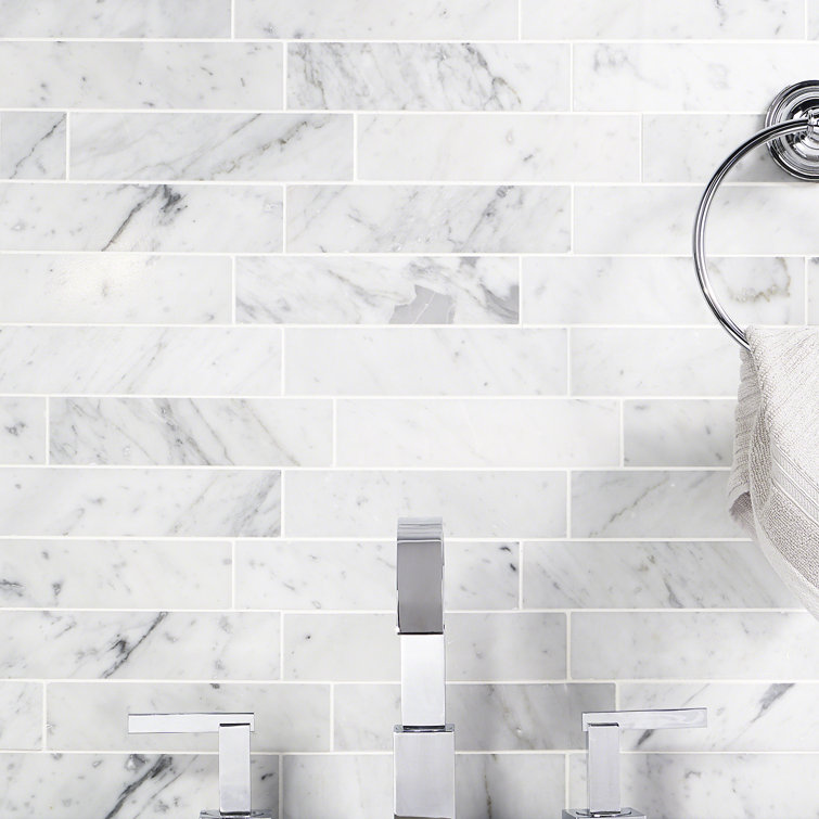 Carrara White 2x8 Honed Marble Subway Tile