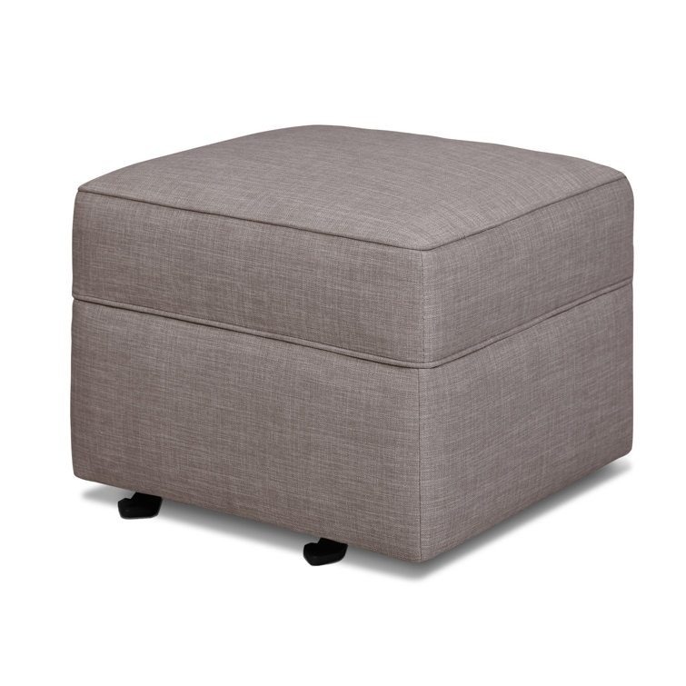 Steel Gray Tweed Square Gliding Ottoman with Metal Frame