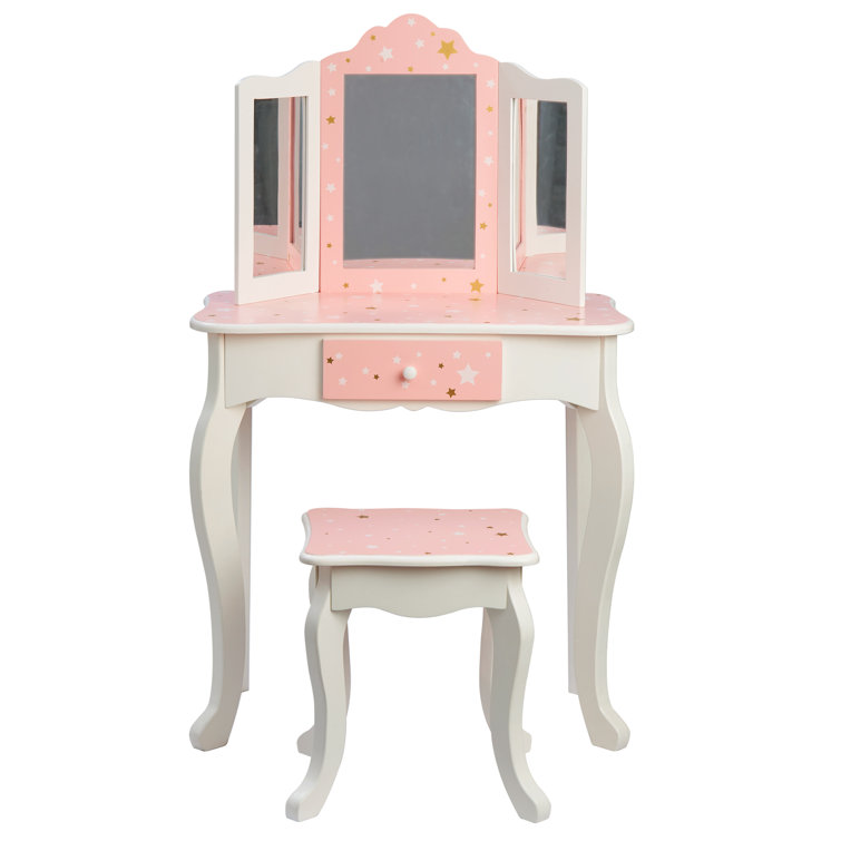 Gisele Blush Pink Star Print Kids Vanity Set with Bench