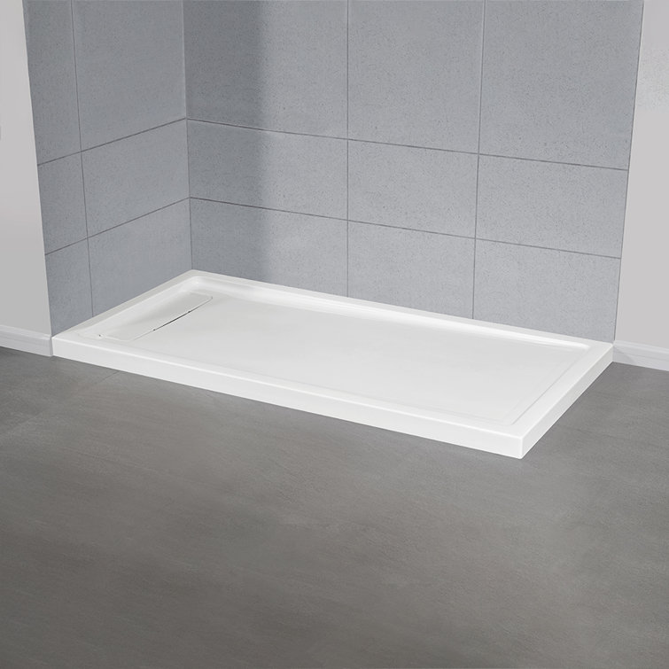 White Acrylic 72x36 Rectangular Shower Base with Hidden Drain