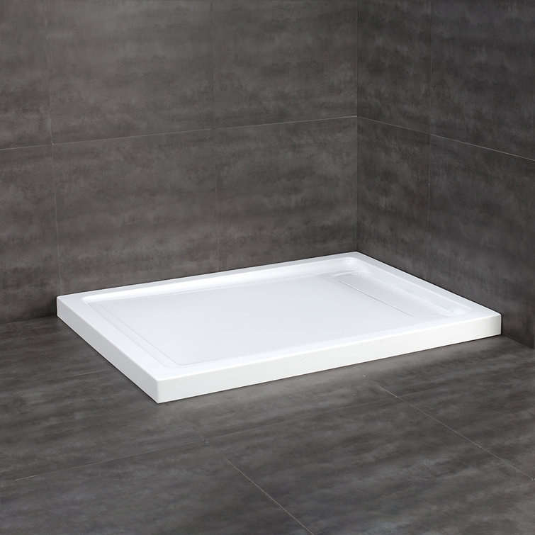 White Acrylic 48x32 Rectangular Shower Base with Hidden Drain
