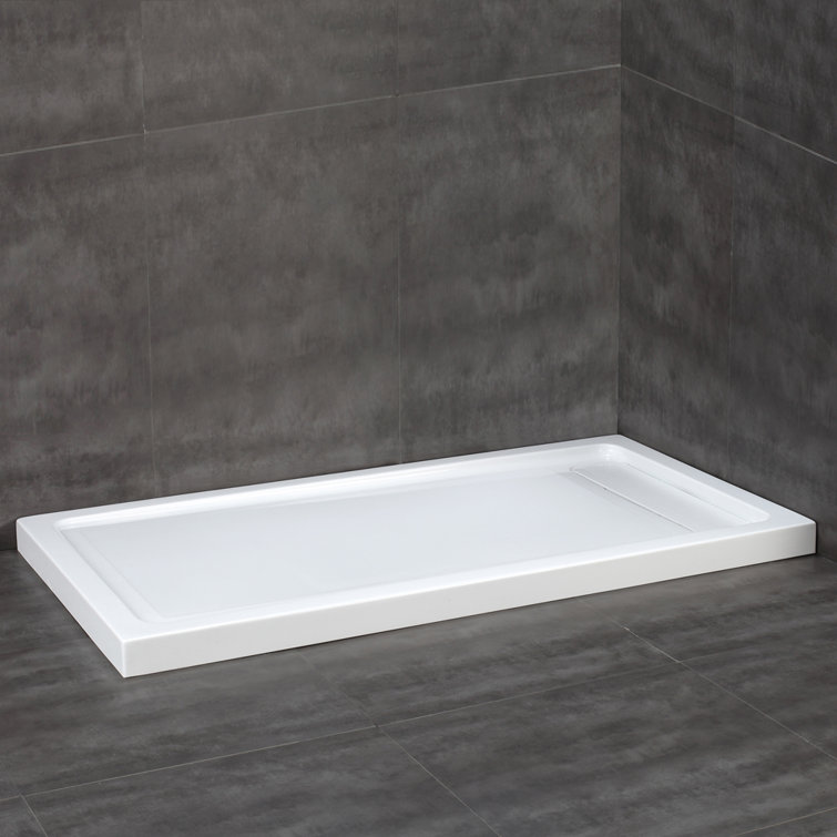 White Acrylic 60 x 32 Inch Shower Base with Hidden Drain