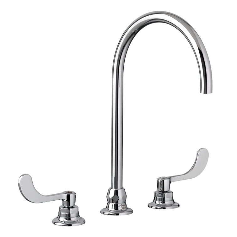 Polished Chrome Gooseneck Widespread Bathroom Faucet with Wristblade Handles