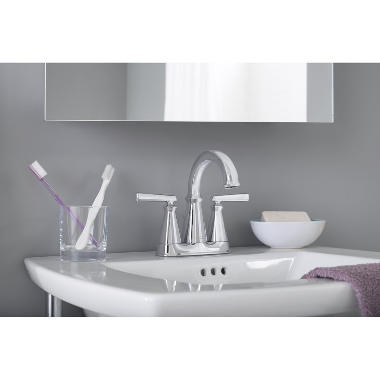 Polished Chrome 4-Inch Centerset Bathroom Faucet with Drain Assembly