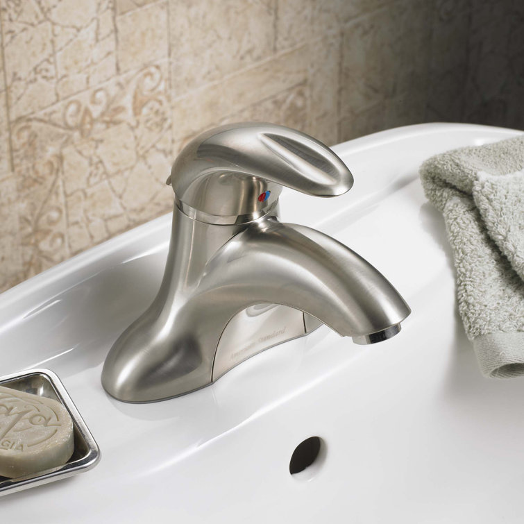 Sleek Satin Nickel Single-Handle Bathroom Faucet with Safety Stop