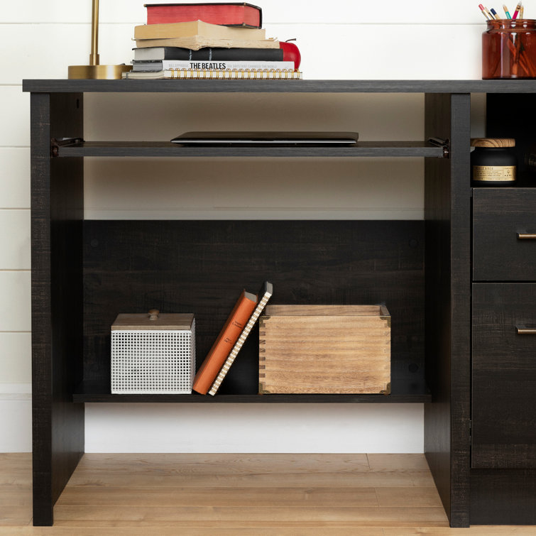 Rubbed Black 53'' Wood Office Desk with Drawer and Filing Cabinet