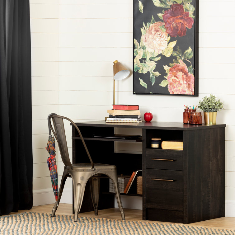 Rubbed Black 53'' Wood Office Desk with Drawer and Filing Cabinet