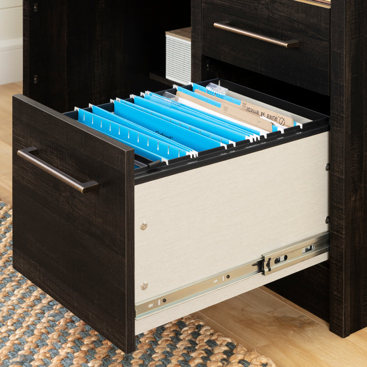 Rubbed Black 53'' Wood Office Desk with Drawer and Filing Cabinet