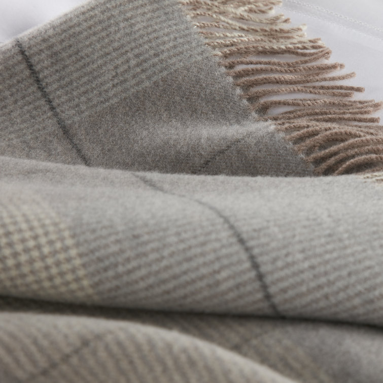 Pewter Merino Wool Fringed Throw Blanket, 50" x 70"