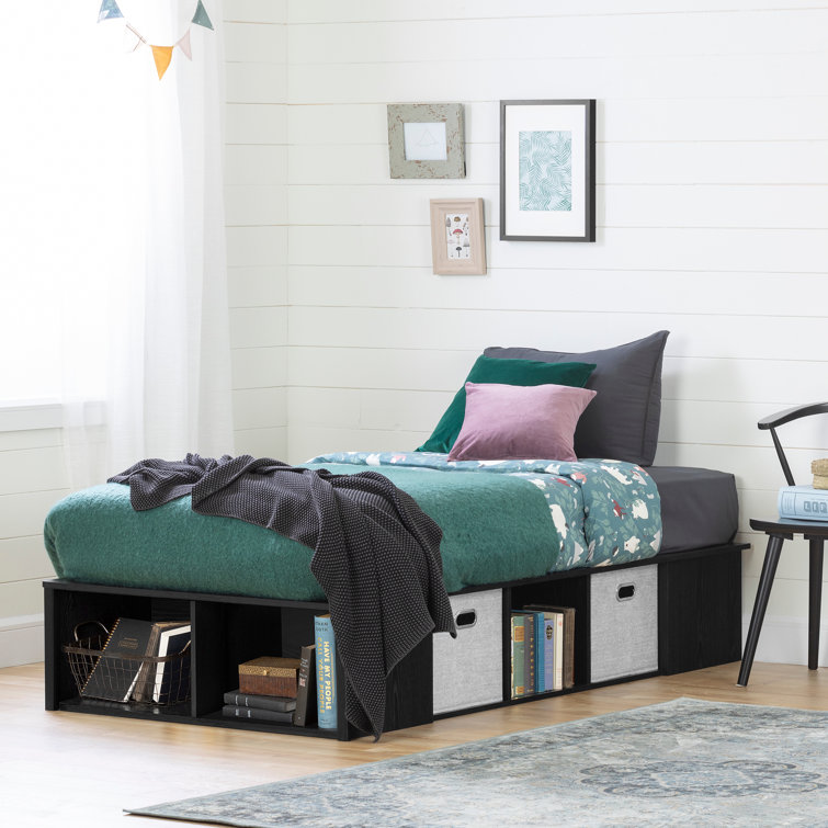 Twin Black Oak Wood Frame Captain's Bed with Storage Drawers