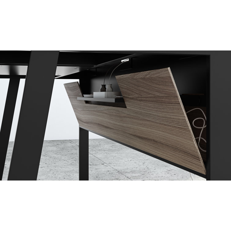 Sepia Brown Writing Desk with Drawer and Power Outlet