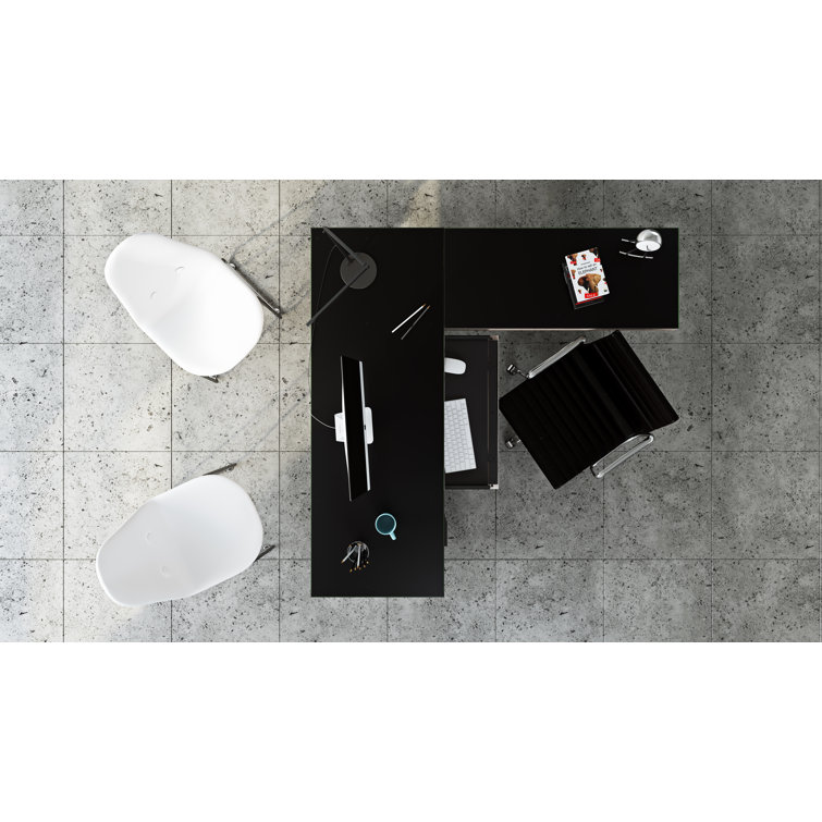 Sigma 42" Clear Glass and Black Metal Reversible Desk Return