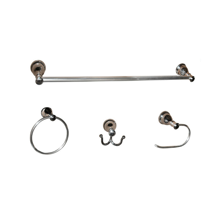 Chrome 4-Piece Bathroom Hardware Set with Towel Bar