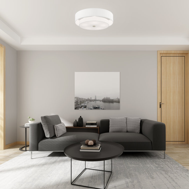 Meridian Brushed Nickel 5-Light Indoor Drum Flush Mount with Off-White Shade