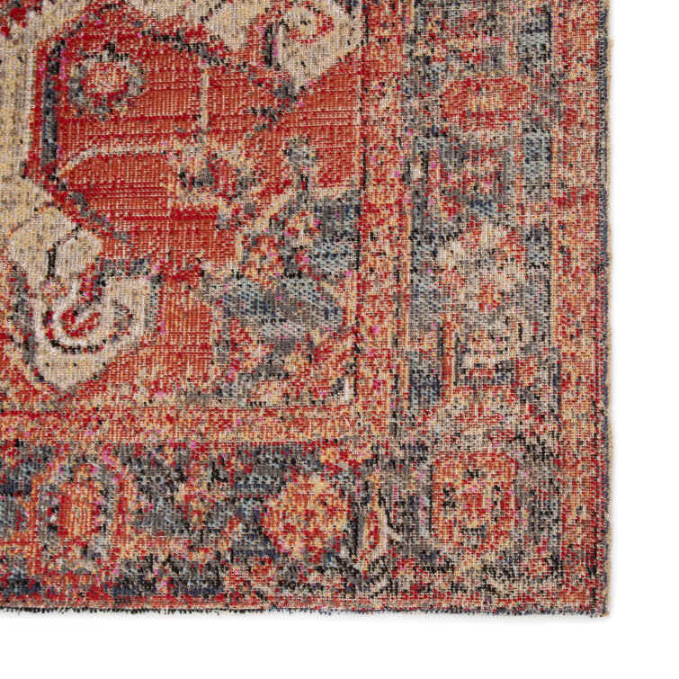 Red and Beige Stain-Resistant Synthetic Rectangular Rug
