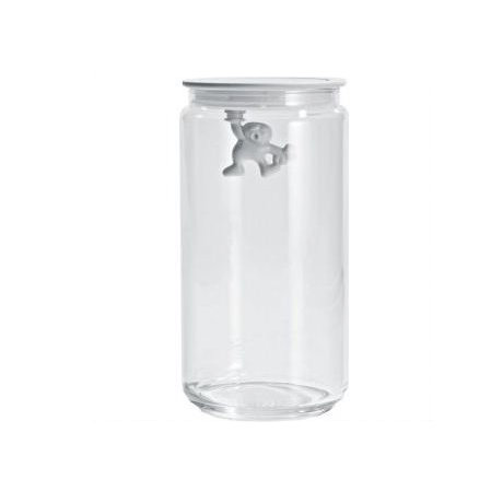 Small White Glass Jar with Airtight Lid and Quirky Design
