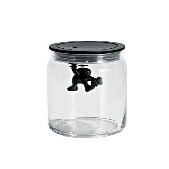 Black Glass Contemporary Airtight Kitchen Jar, 700ml