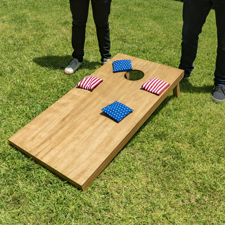 Light Brown Solid Wood Cornhole Set with Carrying Case