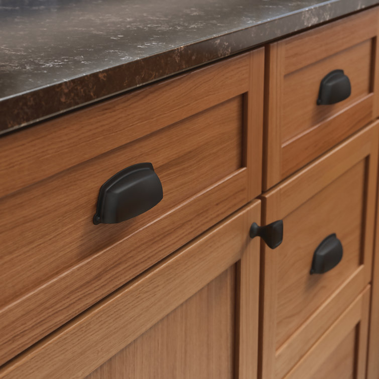 Matte Black Brass Industrial Cup Pull with Mounting Hardware