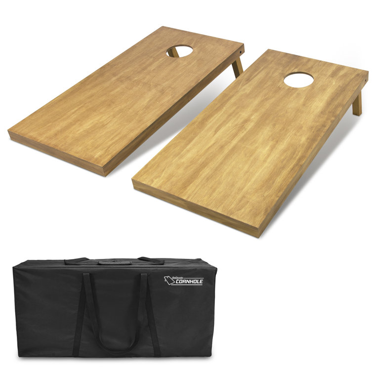 Light Brown Solid Wood Cornhole Set with Carrying Case