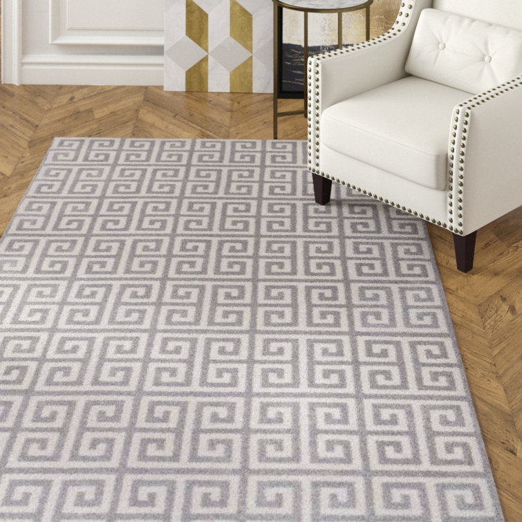 Freydis White and Light Gray Greek Key 8' x 10' Area Rug